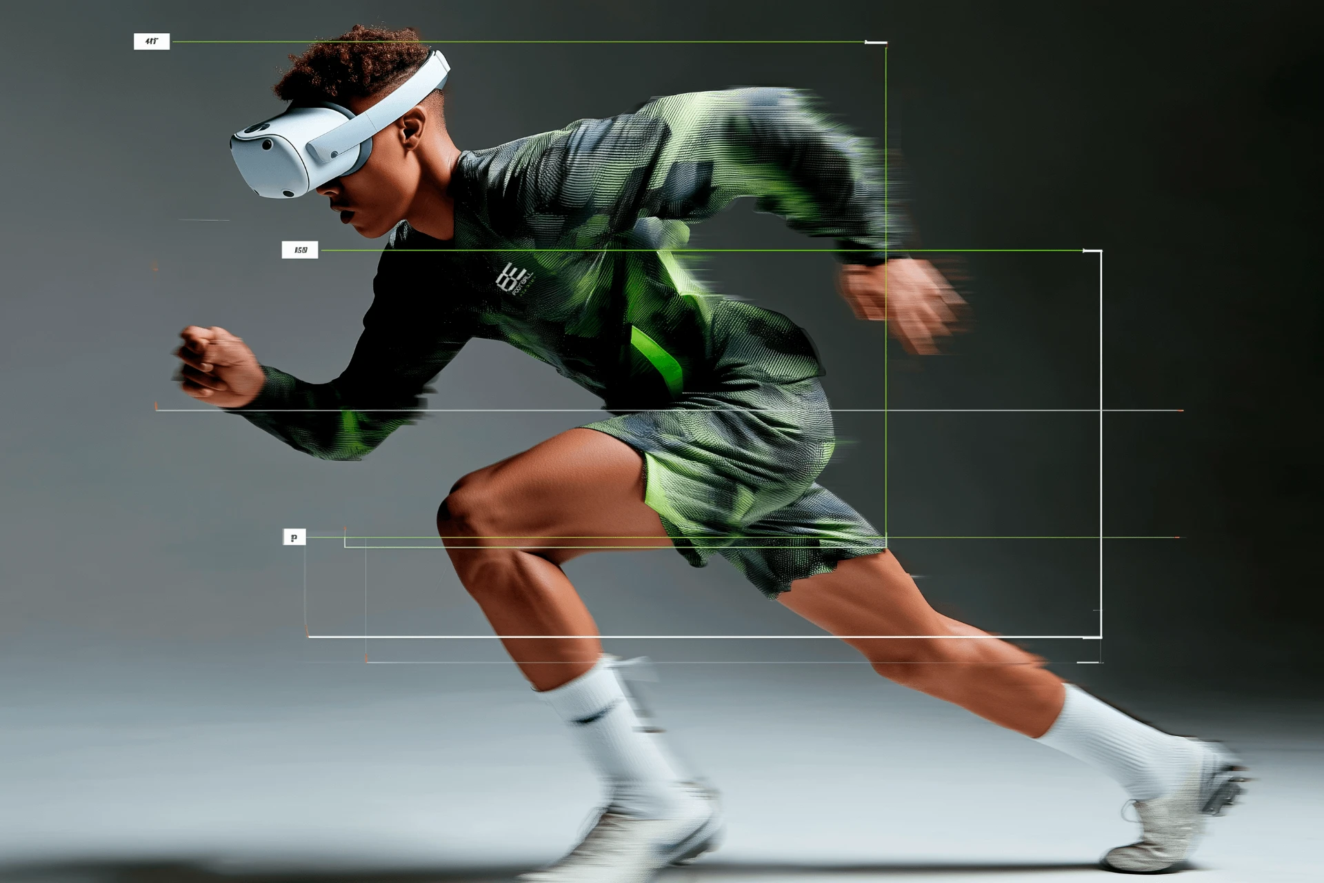 Atleta entrenando con headset VR en movimiento